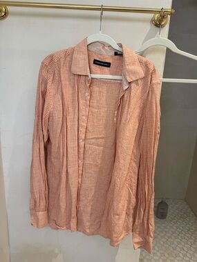 Vintage Mens Peach Checked Button-Down Shirt -